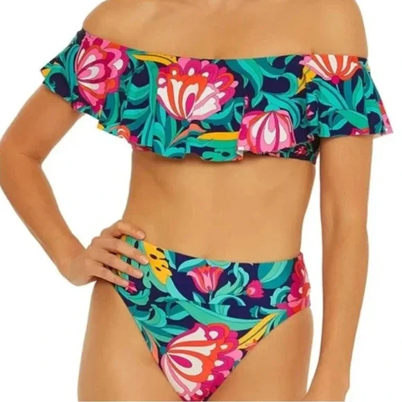 TRINA TURK India Garden Ruffle Bandeau Swimsuit Top - Picture 9 of 9